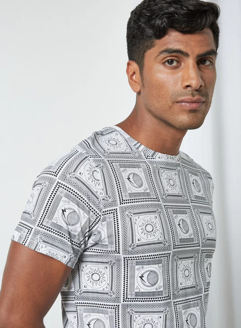 BRAVE SOUL All-Over Print Shirt Optic White/Jet Black