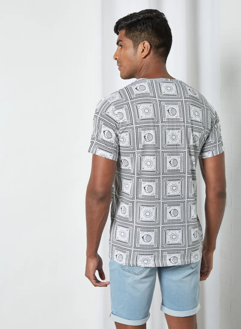 BRAVE SOUL All-Over Print Shirt Optic White/Jet Black