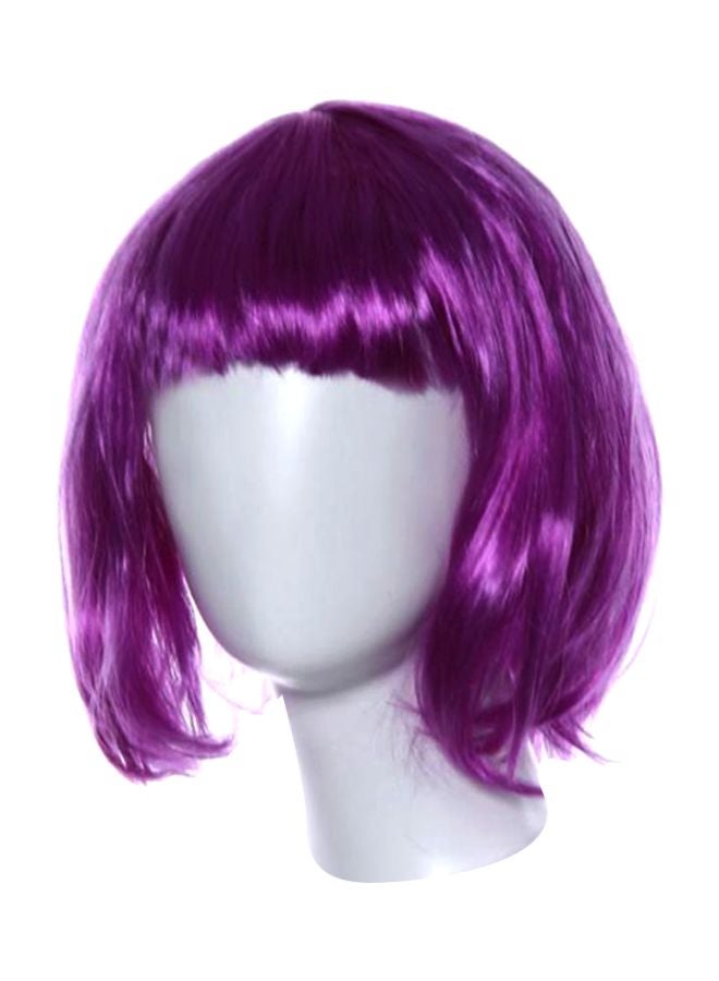 فوبيري شعر مستعار قصير بغرة صغيرة بتصميم مستدير للحفلات التنكرية بنفسجي 27x15x1سم - Image 1