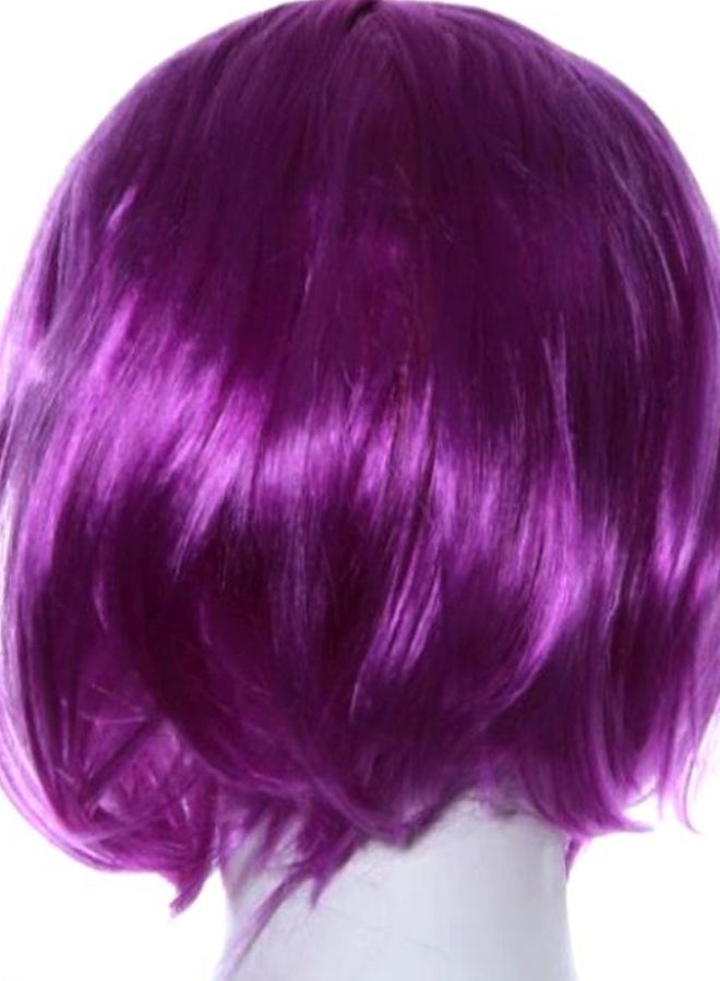 فوبيري شعر مستعار قصير بغرة صغيرة بتصميم مستدير للحفلات التنكرية بنفسجي 27x15x1سم - Image 2