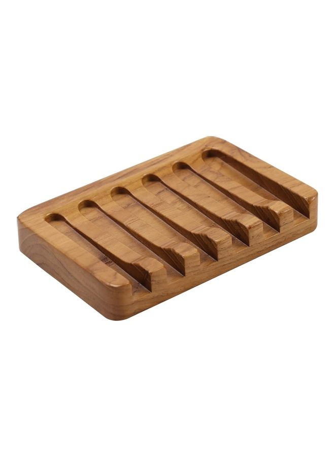 HTB Teak Soap Dish With Waterfall Design Brown 4.8 x 3.1 x 0.7inch - Image 1