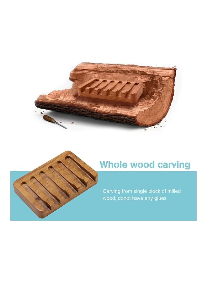 HTB Teak Soap Dish With Waterfall Design Brown 4.8 x 3.1 x 0.7inch - Image 2