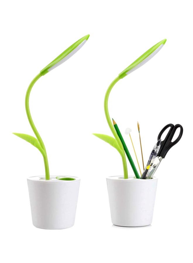 USB  LED Table Night Light With Pen Holder Case Green 10x10cm