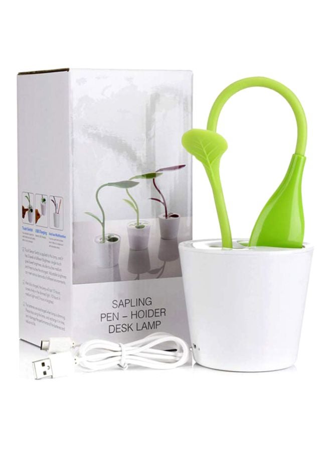USB  LED Table Night Light With Pen Holder Case Green 10x10cm