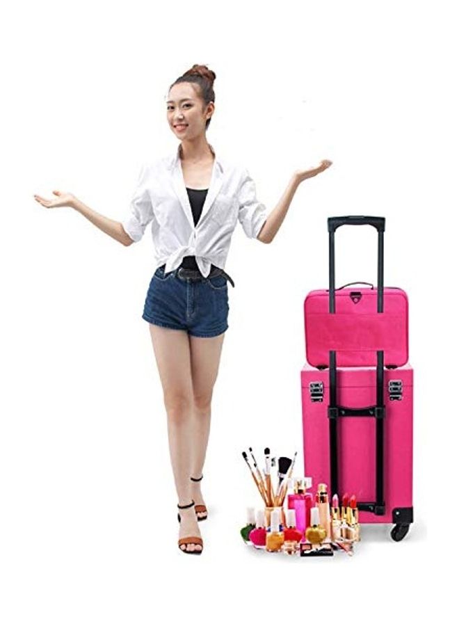 هاوس أوف كويرك حقيبة احترافية لمستحضرات التجميل مزودة بحزام كتف قابل للتعديل وردي/أسود - Image 4