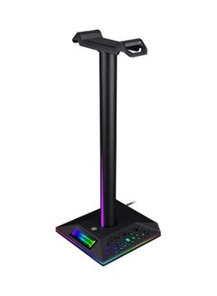 Dual USB Interface Game Headset Bracket 3.5mm Audio Jack and RGB Touch Light Black