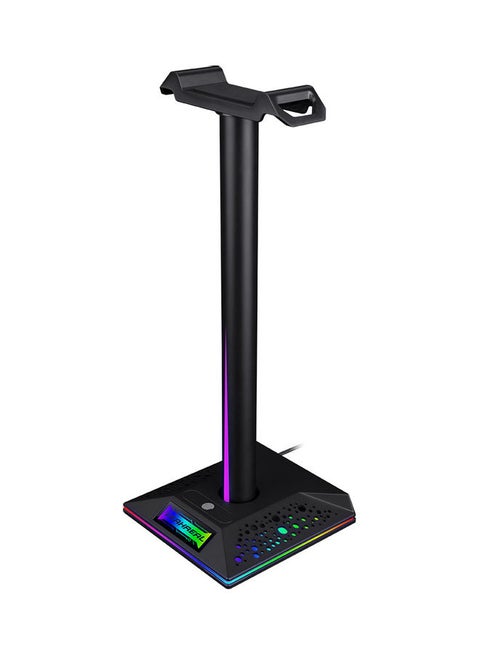 حامل سماعة رأس للألعاب بمنفذ USB مزدوج بمقبس صوت مقاس 3.5 مم وإضاءة متعددة الألوان RGB تعمل باللمس أسود