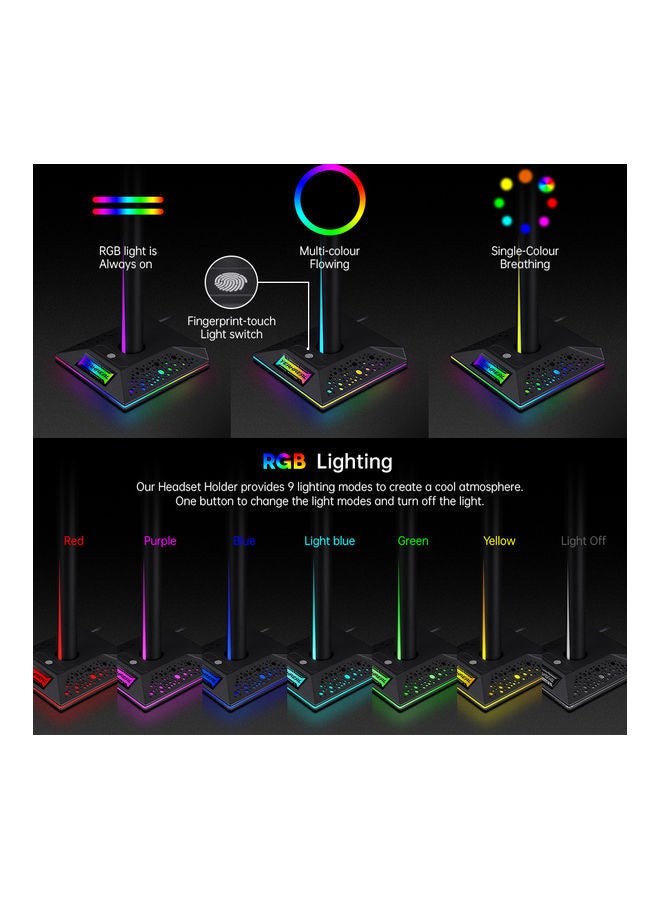 ARNO - Dual USB Interface Game Headset Bracket 3.5mm Audio Jack and RGB Touch Light Black - Image 1
