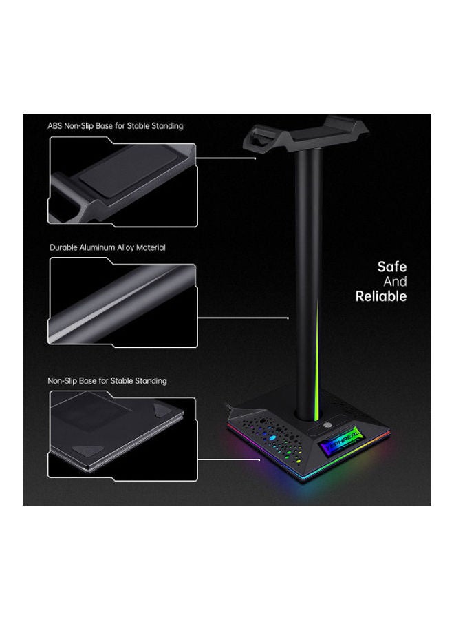 ARNO - Dual USB Interface Game Headset Bracket 3.5mm Audio Jack and RGB Touch Light Black - Image 1