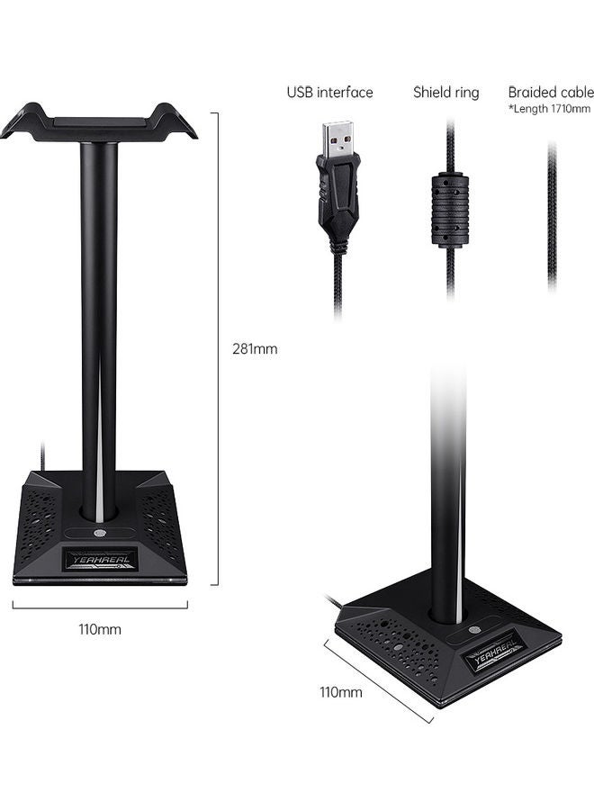 ARNO - Dual USB Interface Game Headset Bracket 3.5mm Audio Jack and RGB Touch Light Black - Image 1