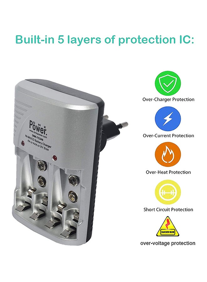 DMK Tc2A9 4 Slots Smart Rechargeable Charger For Aa Aaa Batteries Silver - Image 2