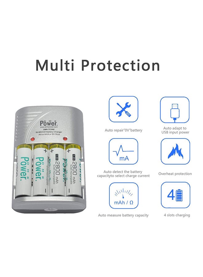 DMK Tc2A9 4 Slots Smart Rechargeable Charger For Aa Aaa Batteries Silver - Image 4