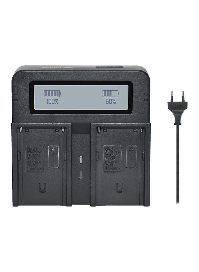 دي أم كي شاحن بطارية رقمي مزدوج سريع طراز DC03 لكاميرا سوني NP-F970 FM50 أسود - Image 1