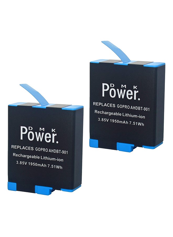 دي أم كي طقم بطاريات بديلة لكاميرا جو برو هيرو 9 مكون من قطعتين . أسود - Image 1