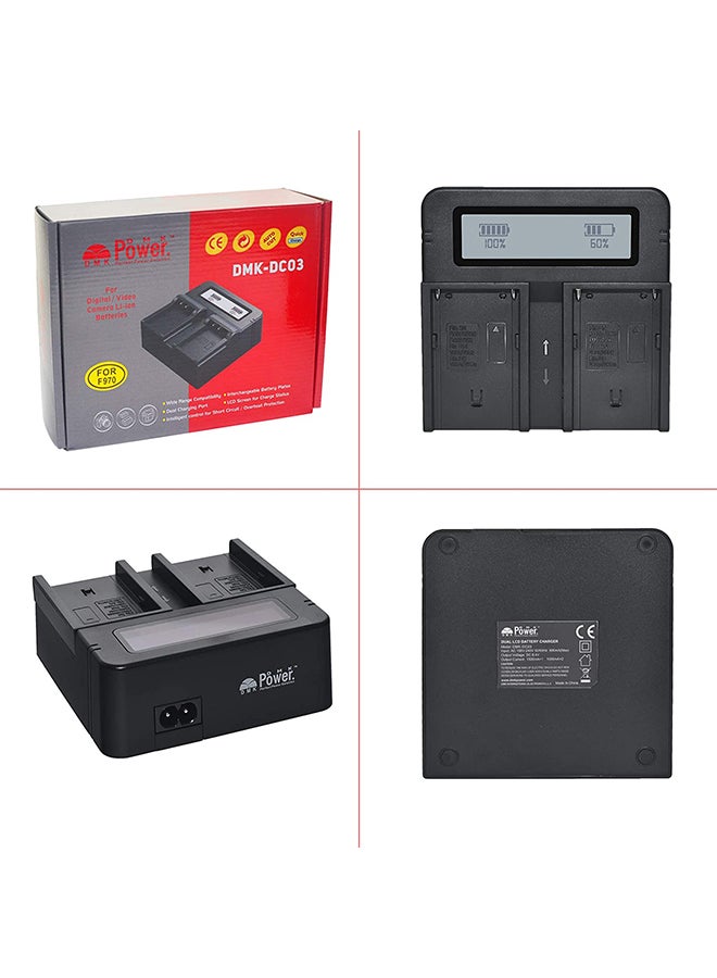 دي أم كي شاحن بطارية رقمي مزدوج سريع طراز DC03 لكاميرا سوني NP-F970 FM50 أسود - Image 4