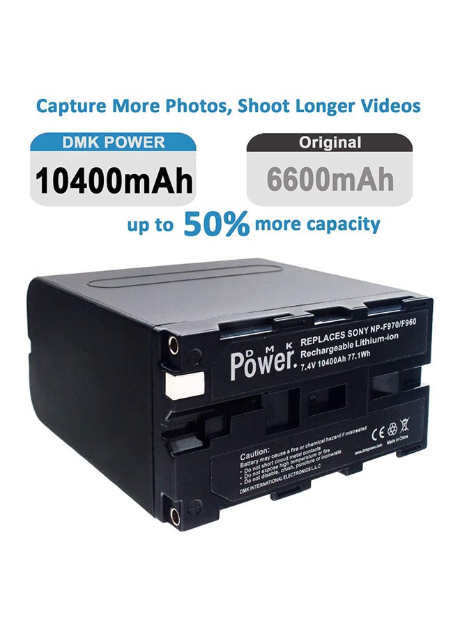 4-Piece Npf970/960 Battery 10400Mah For Led Video Light And Monitor Black