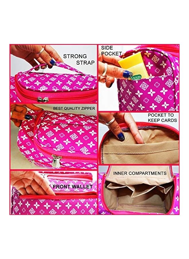 adbeni Multifunctional Makeup Bag with Handle Pink/White - Image 2