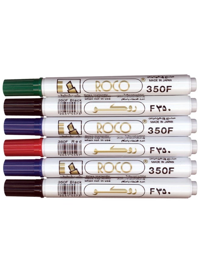ROCO 6-Piece 350F Permanent Marker Multicolour 