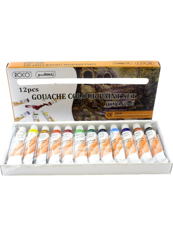 12-Piece Gouache Colour Paint Set Multicolour