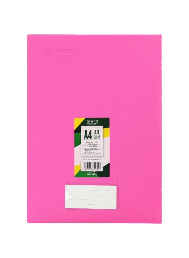 ROCO Neon Notebook A4 40 Sheets Lined Pink - Image 1