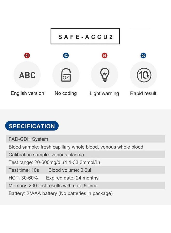 SINOCARE - Safe Accu2 Blood Glucose Monitoring System With 50 Test Strips And Lancets - Image 1