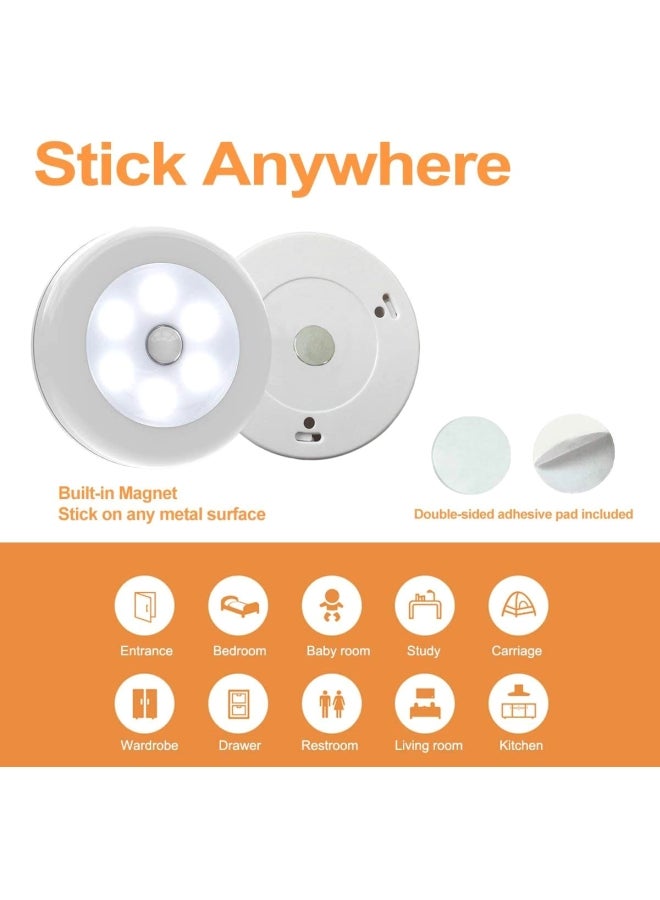 3-Pieces Cordless Battery-Powered LED Night Motion Sensor Light White 1.7x8cm
