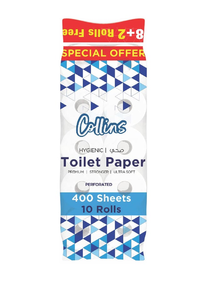 2 Ply Non-Embossed Toilet 10 Roll 400 Sheets White - v1625120443/N48668820A_1