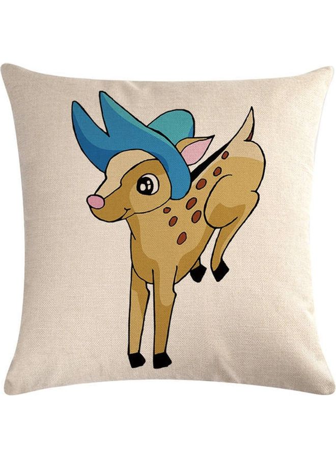 Reindeer Printed Cushion Cover Beige/Pink/Blue 45x45cm