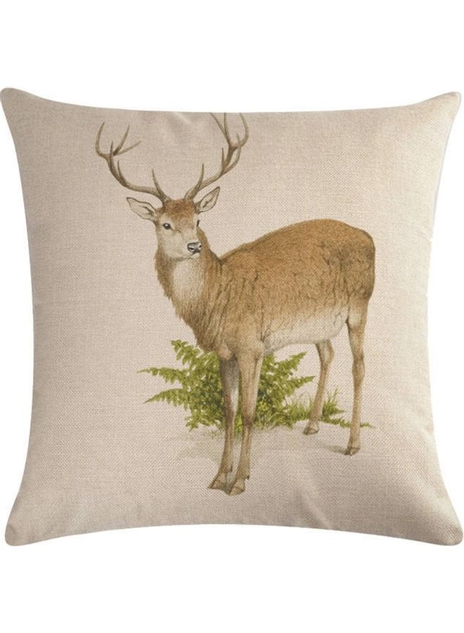 Reindeer Printed Cushion Cover Beige/Black/Green 45x45x5cm