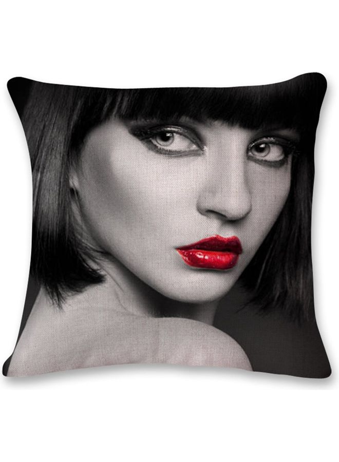 Woman Printed Cushion Cover Grey/Black/Red