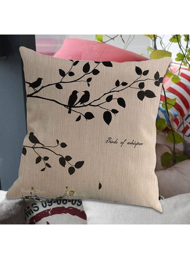 Printed Cotton Cushion Cover Beige/Black - Image 1