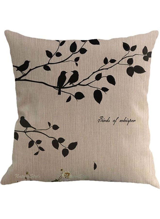 Printed Cotton Cushion Cover Beige/Black - Image 2
