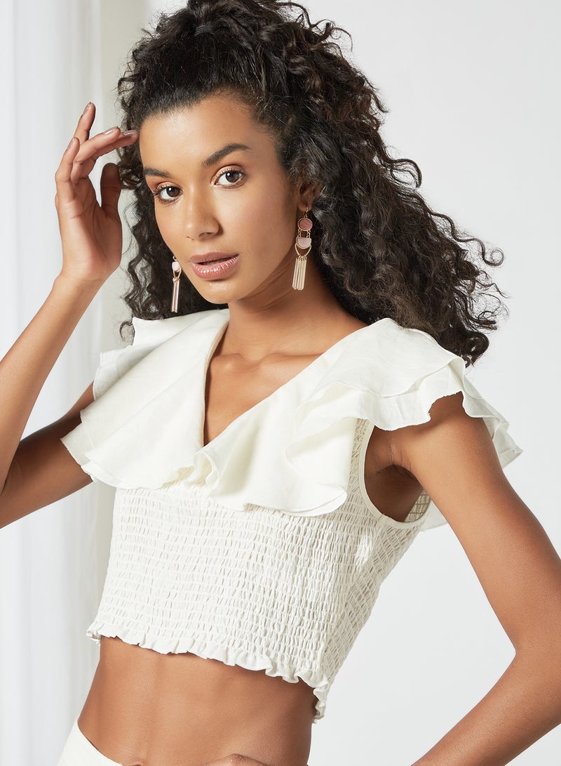NA-KD - Ruffle Detail Crop Top White - Image 1