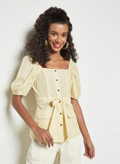 NA-KD Puffed Sleeve Top Light Yellow  - Image 1