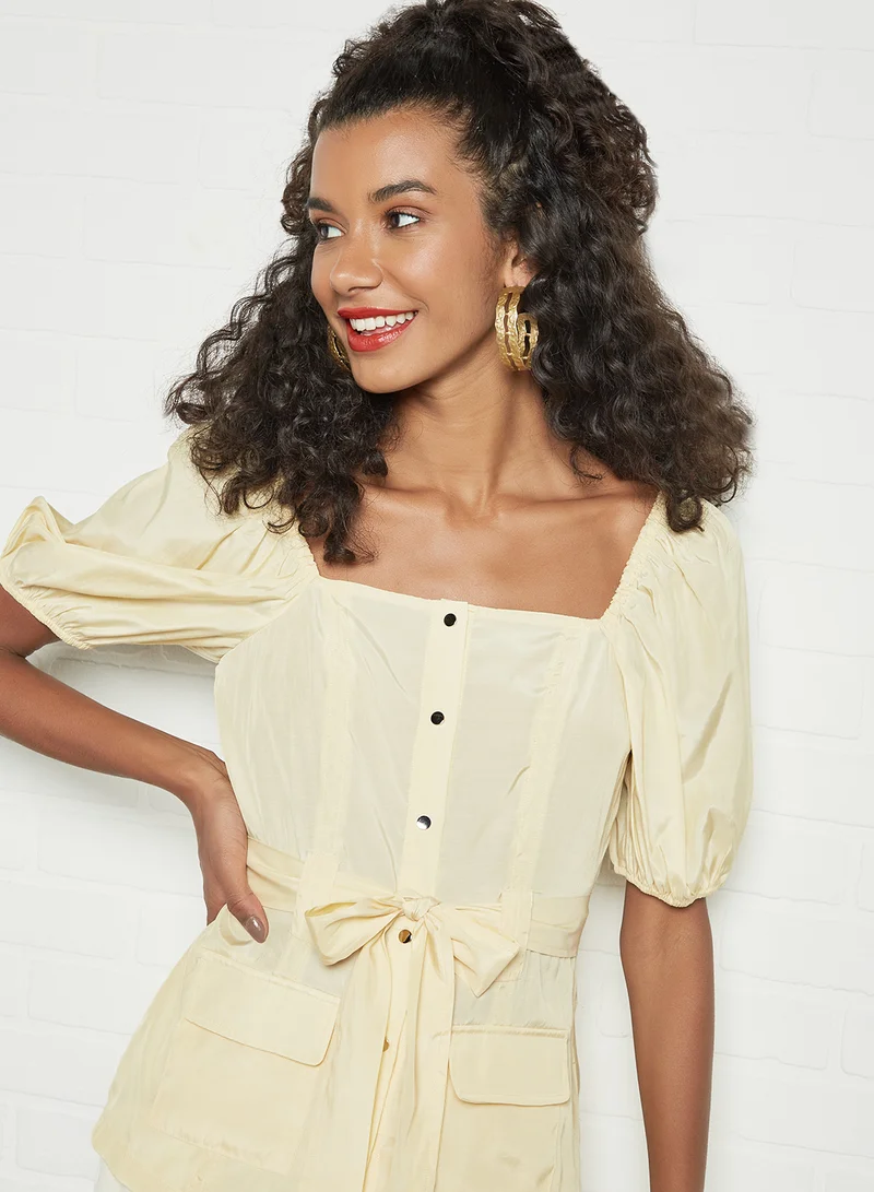 NA-KD Puffed Sleeve Top Light Yellow