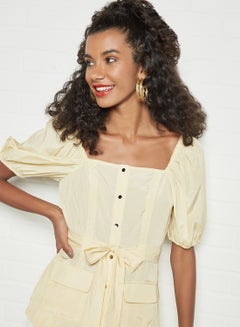 NA-KD Puffed Sleeve Top Light Yellow  - Image 3