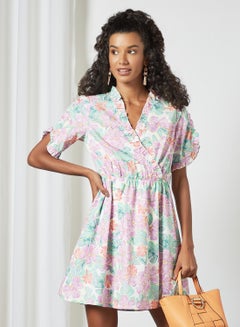 Floral Print Ruffle Detail Dress Multicolour