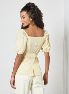 NA-KD Puffed Sleeve Top Light Yellow  - Image 2