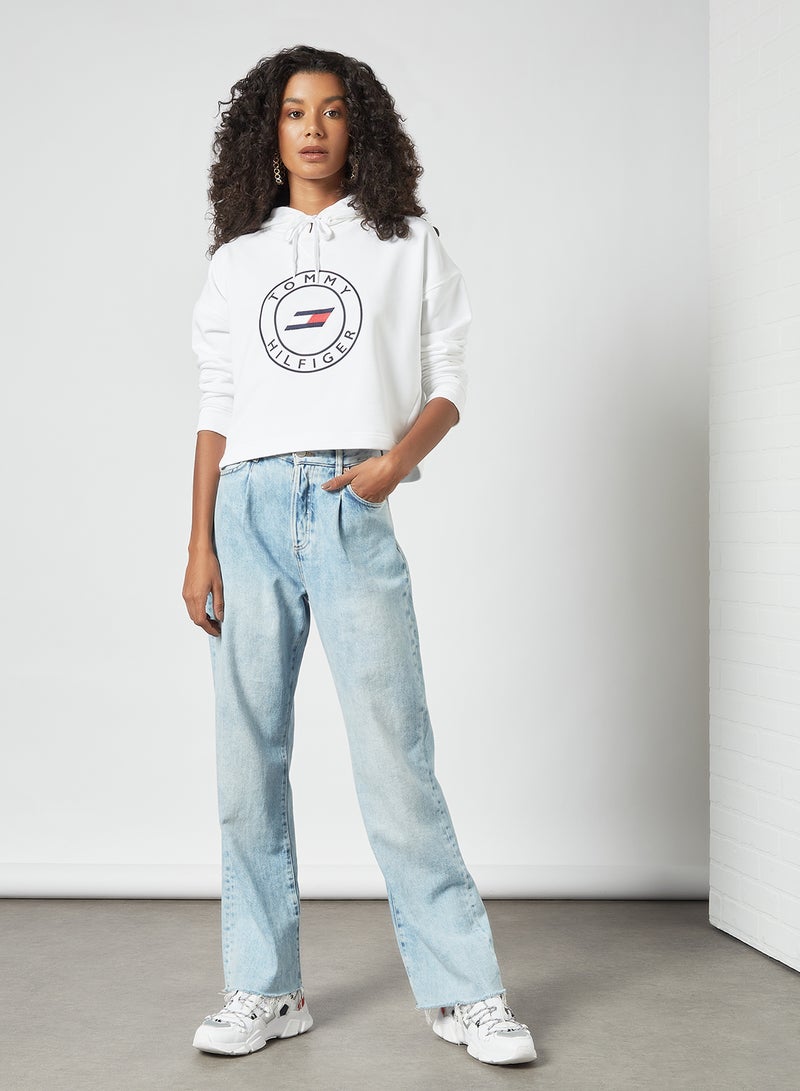 TOMMY SPORT - Logo Print Cropped Hoodie White - Image 1