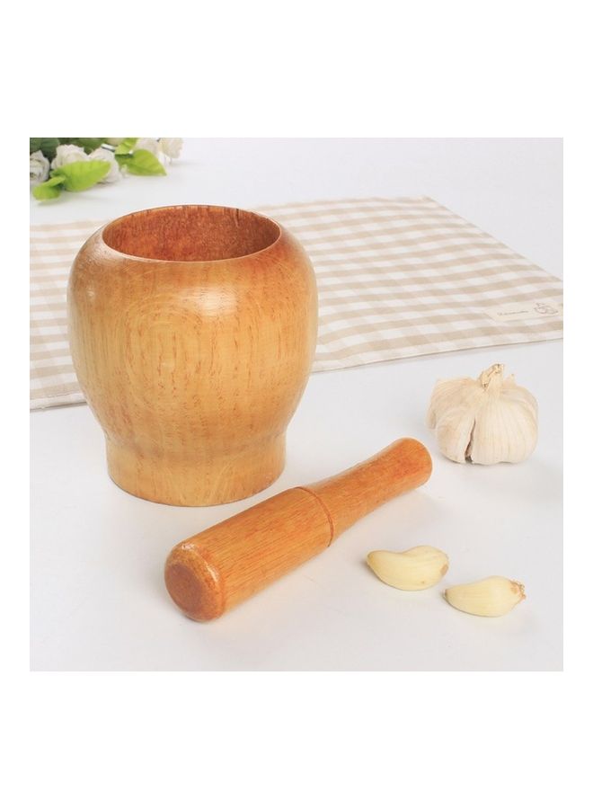 Wooden Kitchen Garlic Ginger Spice Mixing Grinding Bowl Brown  - Image 1