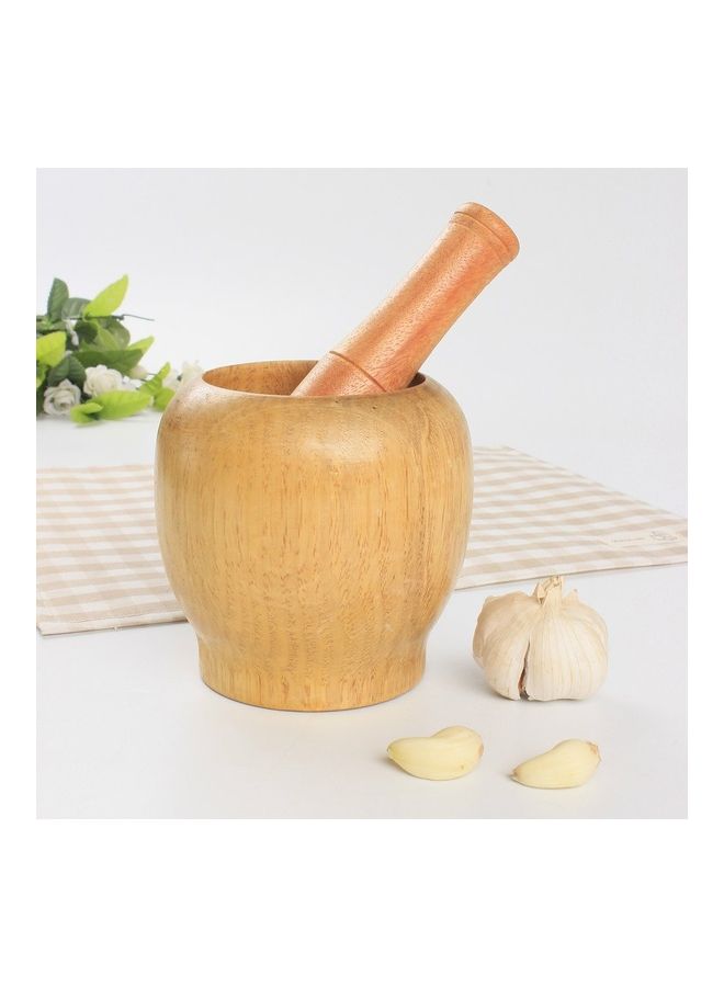 Wooden Kitchen Garlic Ginger Spice Mixing Grinding Bowl Brown  - Image 2