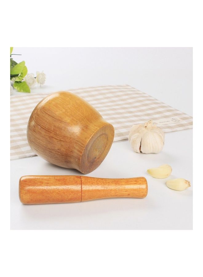 Wooden Kitchen Garlic Ginger Spice Mixing Grinding Bowl Brown  - Image 3