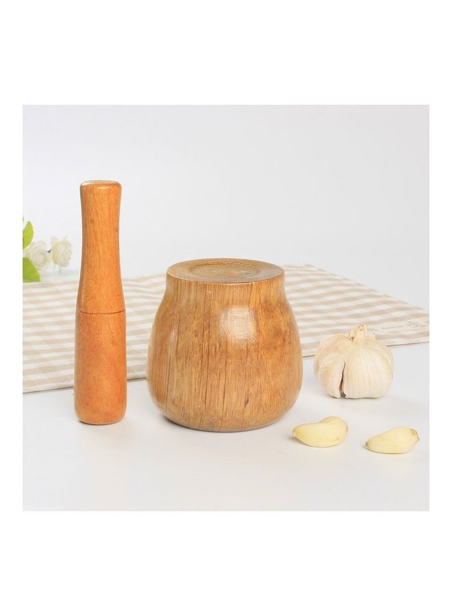 Wooden Kitchen Garlic Ginger Spice Mixing Grinding Bowl Brown  - Image 4