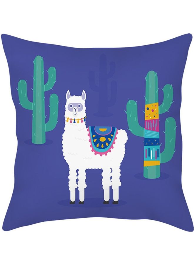 Cactus And Sheep Printed Cushion Cover Blue/White/Green
