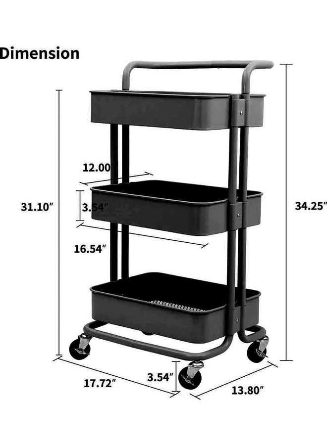 Royal Polar Multifunctional 3-Tier Kitchen Rolling Cart Black 17.72x34.25x13.8inch  - Image 2