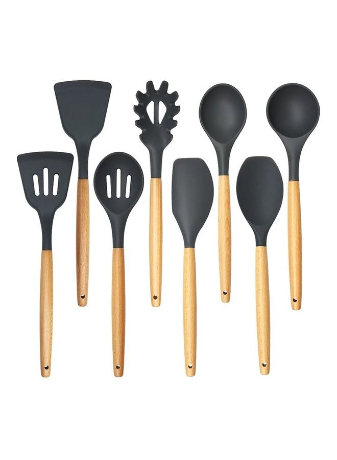 8-Piece Wooden Handle Cooking Utensil Set Grey/Beige - Image 1