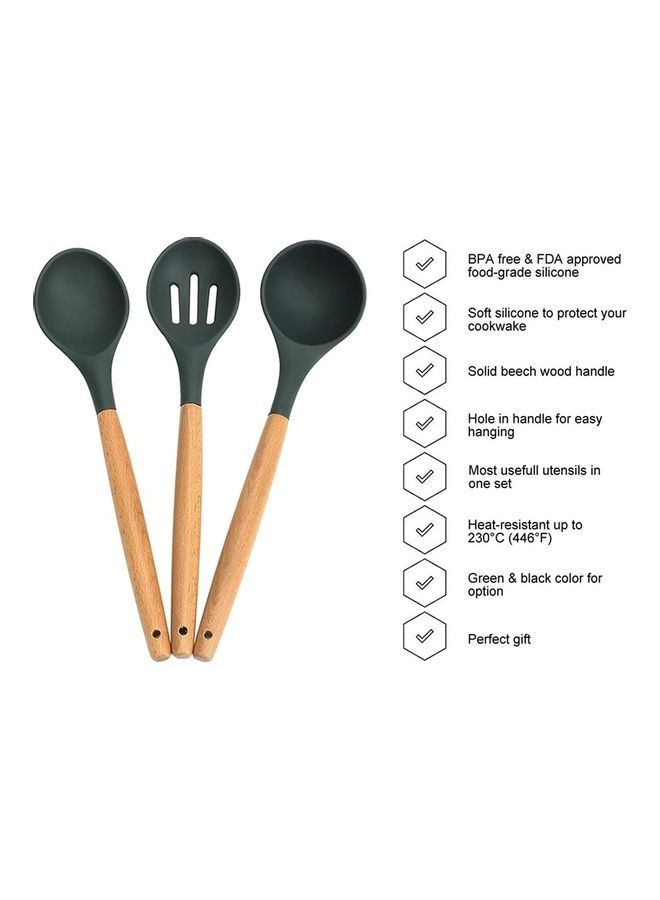 8-Piece Wooden Handle Cooking Utensil Set Grey/Beige - Image 2