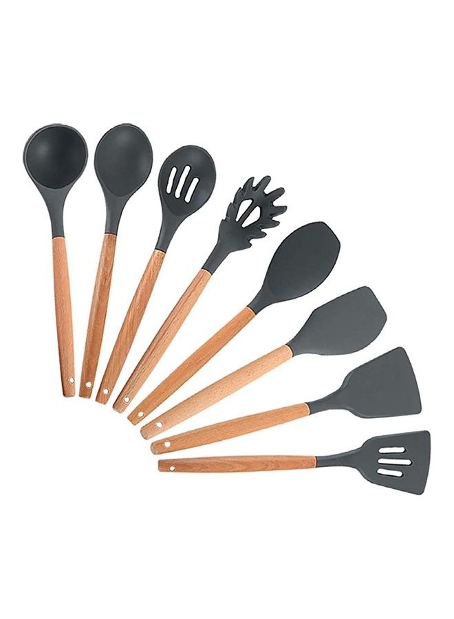 8-Piece Wooden Handle Cooking Utensil Set Grey/Beige - Image 3