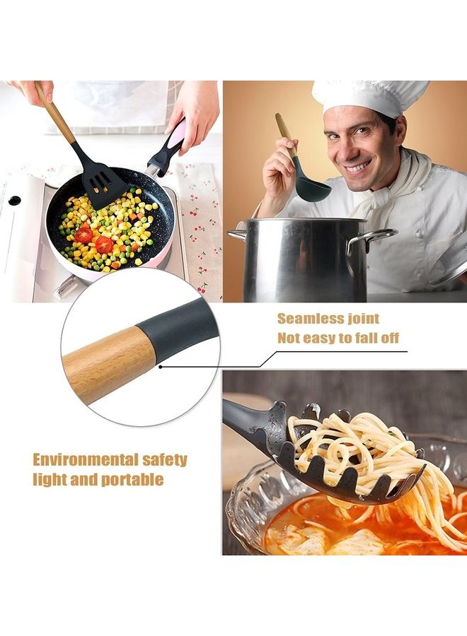 8-Piece Wooden Handle Cooking Utensil Set Grey/Beige - Image 4