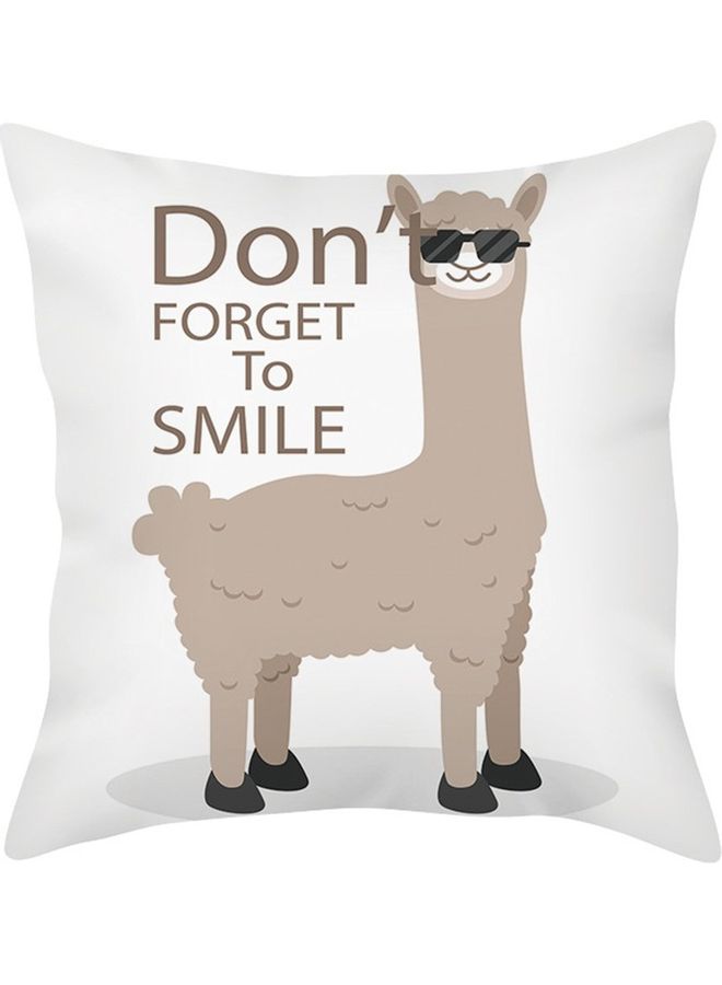 Don't Forget To Smile Printed Cushion Cover White/Brown